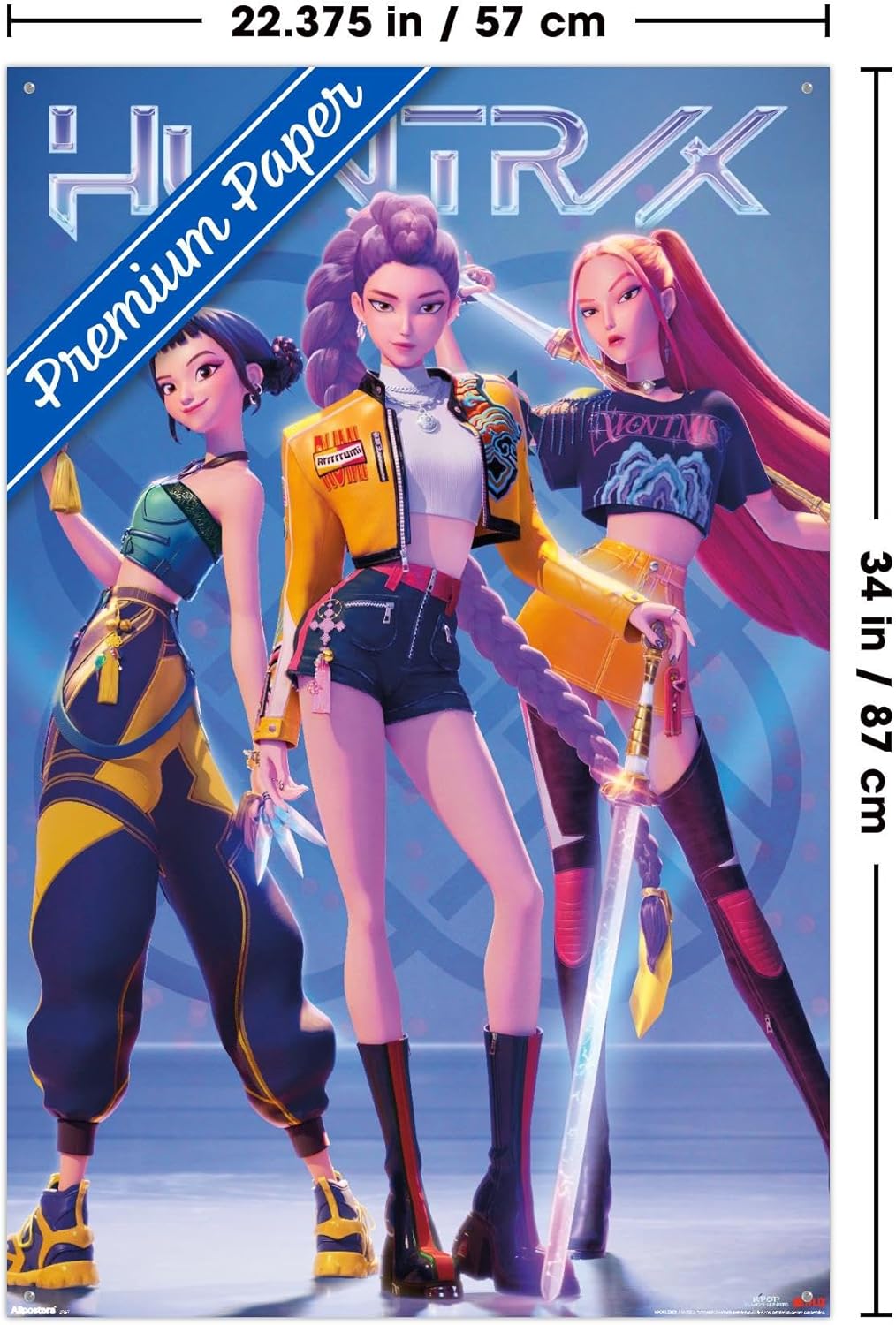 Netflix KPop Demon Hunters (2025) - Huntrix Hero Group Wall Poster with Pushpins, 34L" x 22.4W", Premium Poster & Push Pin Bundle