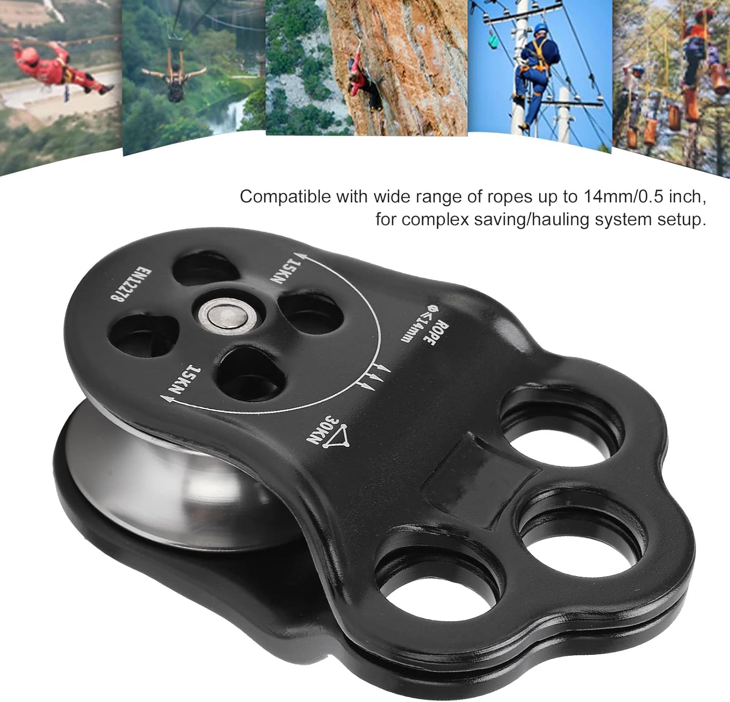 GLOGLOW Tree Climbing Pulley,Rock Hitch Climber Pulley Equipment with 3 Hole Side Plat Compact Climber Pulley for Downhill and Rescue, Default, GLOGLOW6o7xyv1450