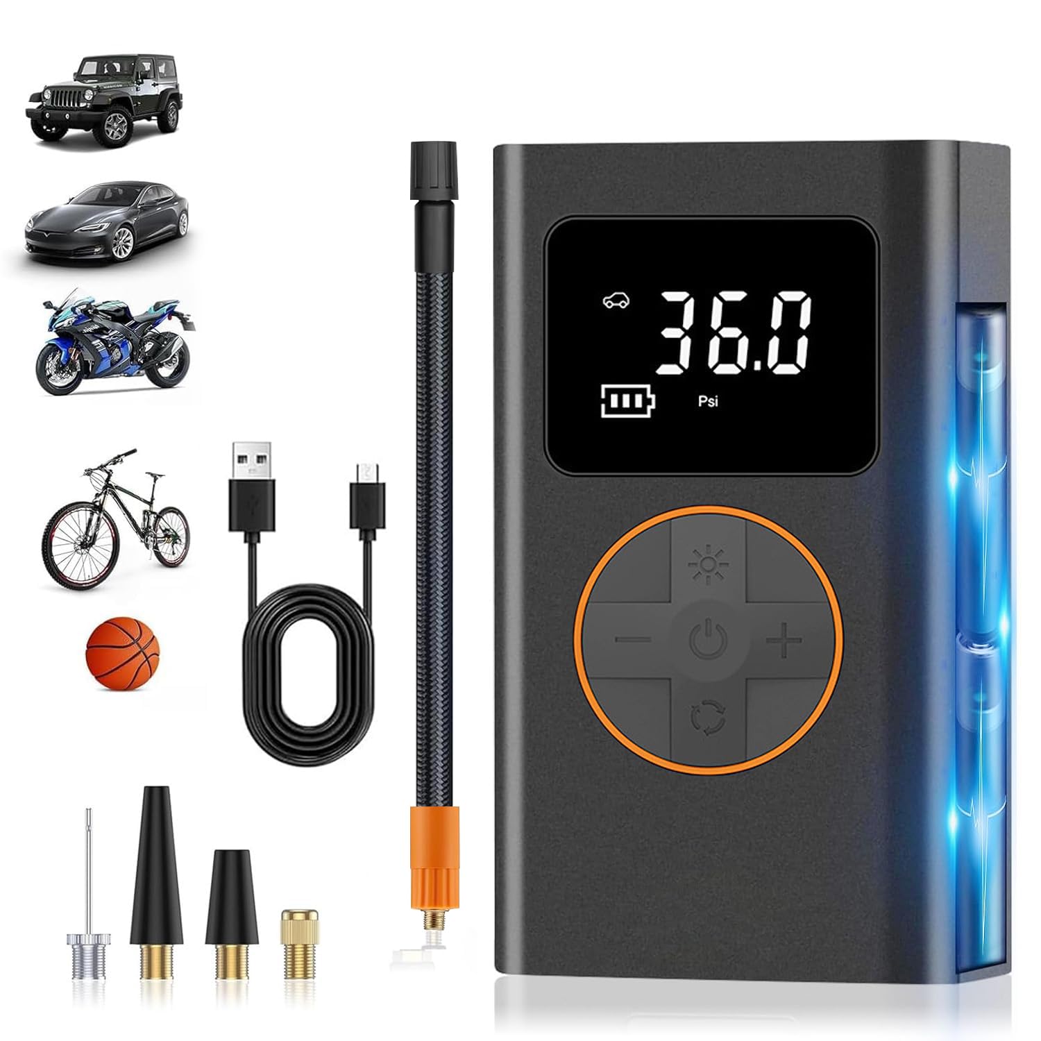 Flyxiregg Tire Inflator Portable Air Compressor for Car Tires 1Min Fast Inflate Electric Bike Pump with Digital Tire Pressure Gauge, 150PSI Air Compressor for Car, Bicycle, Motorcycle, Ball