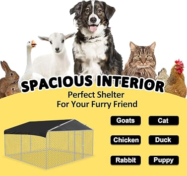 10'x10' Outdoor Dog Kennel with Roof, Heavy Duty Dog Enclosure Waterproof Rustproof Wire Mesh Fence, Large Dog Run Cage with Waterproof Cover & Lockable Door for Backyard Patio