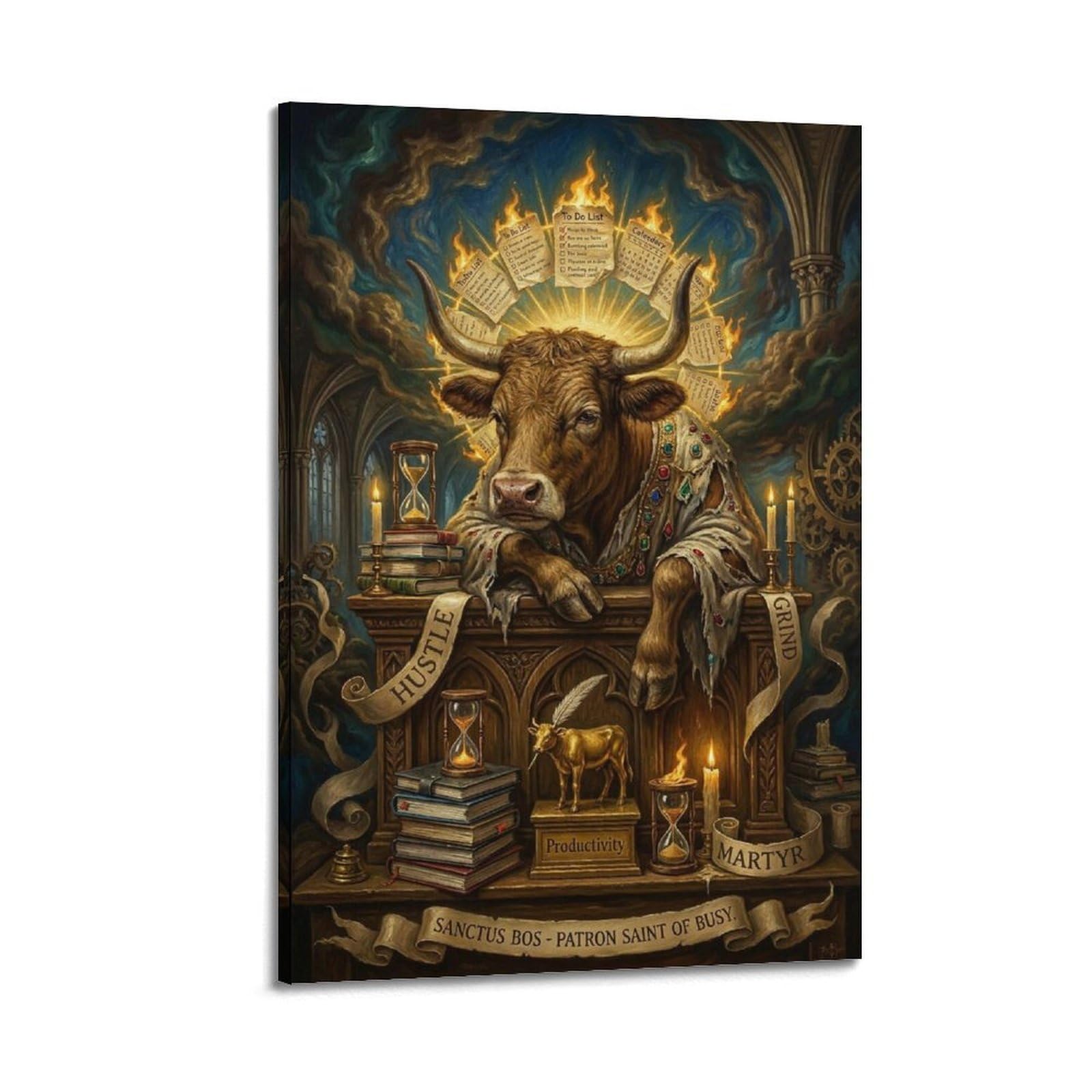 XKUGA Surreal Vintage Animal Poster Bull Burnout Virtue Satire Modern Decorative Canvas Prints - Ideal Wall Art for Family, Man Cave, Game Room, Boys & Girls Bedroom 20x30inch(50x75cm)