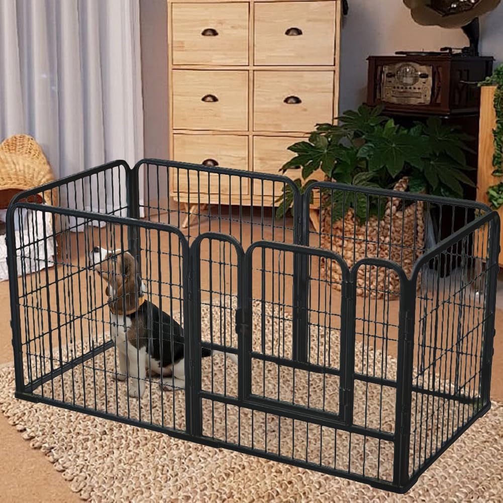 Dog Play Pen Indoor | 120CM 6-Panel Puppy Pen For Indoors | Stainless Steel Dog Playpen Cage | Heavy Duty Metal Fencing Kennel House | Indoor Pet Fence For Small Medium Dogs Rabbits Cats