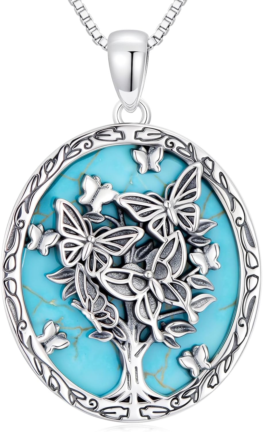 Genuine Turquoise Butterfly Necklace for Women, Sterling Silver Native American Vintage Pendant Western Jewelry Birthdays Gift