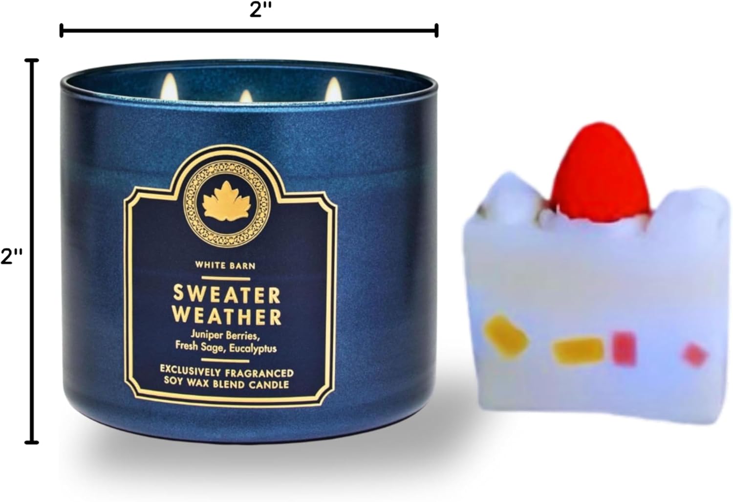 Sweater Weather - White Barn-Bath/Body Work- 3-Wick Scented Candle 14.5 OZ Burns 25-45 Hours and Strawberry Cake soap (Label Artwork Varies)