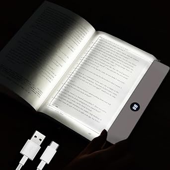 AVEKI Book Light, Dimmable Clear LED Flat Book Light for Bed Reading, Rechargeable Full Page Lights with 3 Color & Timer Portable Bookmark Lights Clip On Study Light for Kids Eye Protection White