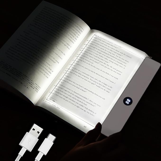 AVEKI Book Light, Dimmable LED Reading Light 3 Color Flat Book Lamp for Reading, Rechargeable Full Page Lights with Timer Portable Bookmark Lights Clip On Study Light for Kids Eye Protection (White)