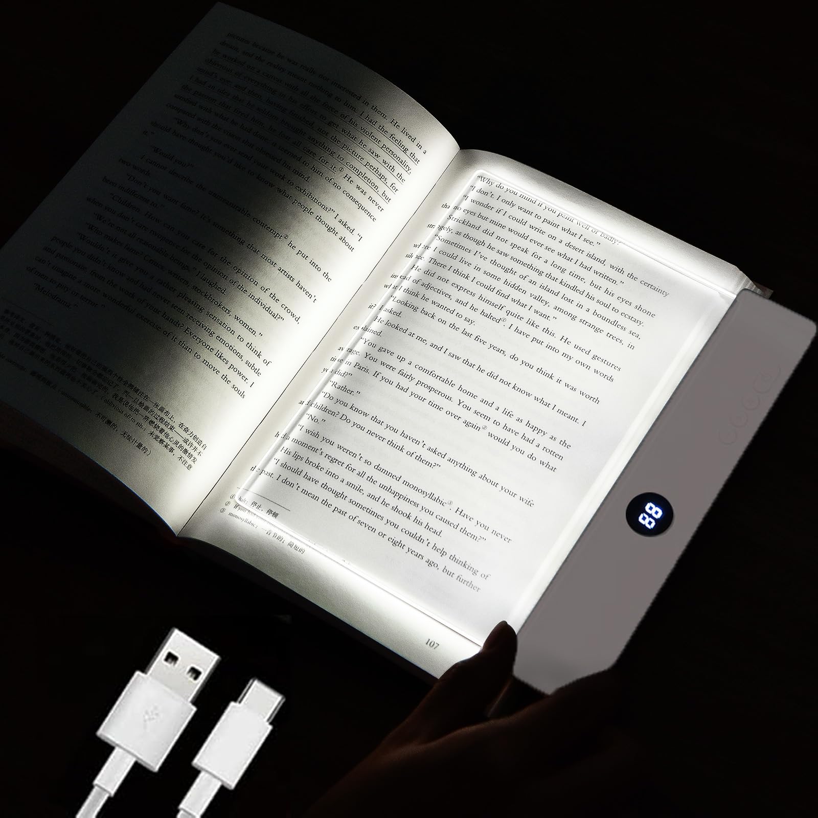 AVEKI Luz de libro, lámpara de lectura LED regulable, lámpara plana de libro de 3 colores con temporizador, luz de estudio recargable portátil para protección ocular de niños (blanco)