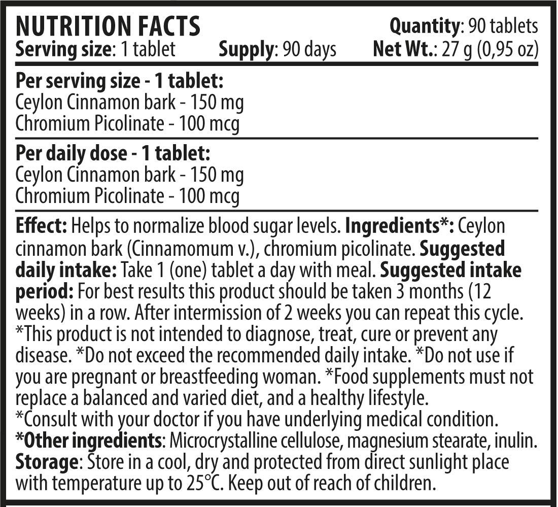 Appetit Balance | Ceylon Zimt 150mg | Chrompicolinat 100mcg | 180 Tabletten (3 Monate Lieferung) | des Stoffwechsels von Kohlenhydraten und Zucker von Cvetita Herbal