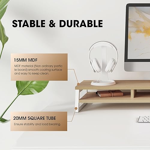 Miniatura 3 de Fenge Soporte de monitor doble para escritorio, elevador de monitor grande de 42.5 pulgadas para 2 monitores, estante superior de escritorio de