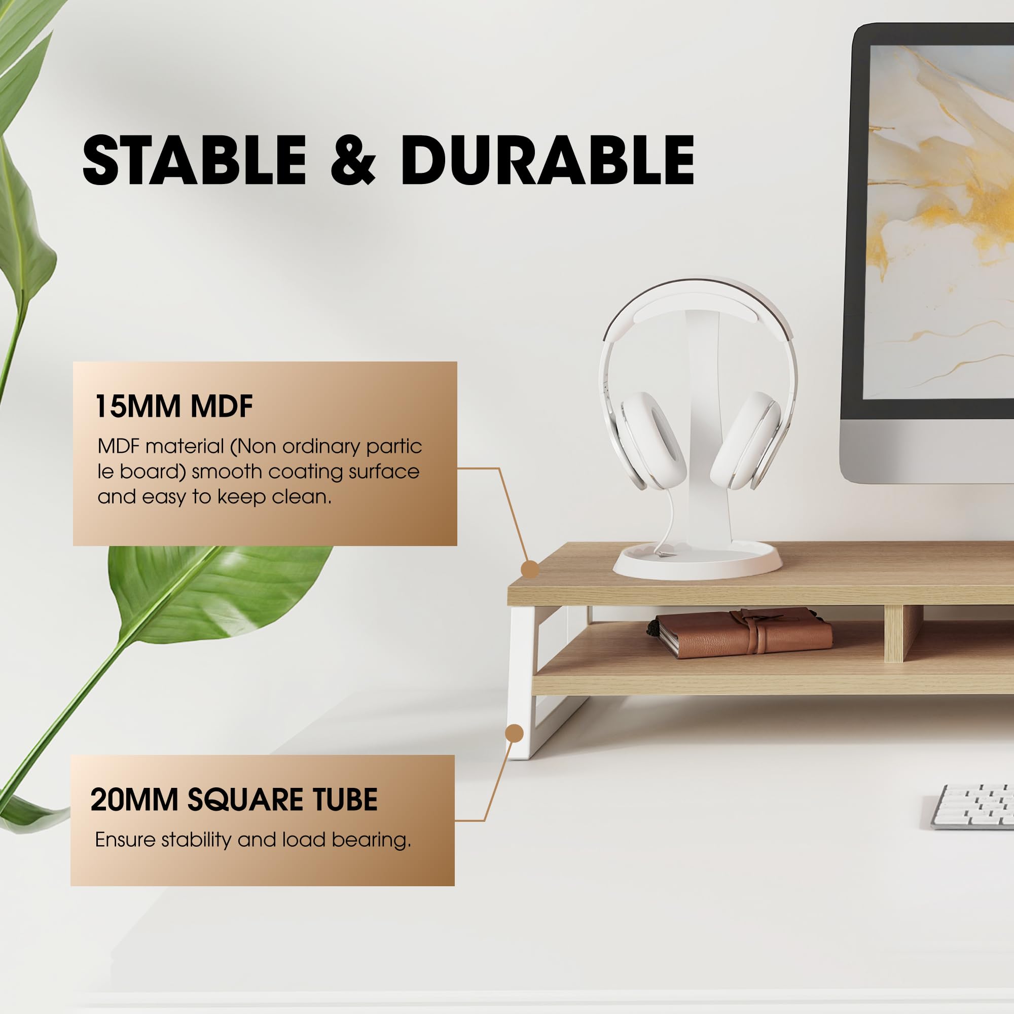Fenge Réhausseur d'Écran d'Ordinateur en Bois, Support de Moniteur, 108x25,5x13,7cm, Charge 45KG (Chêne)