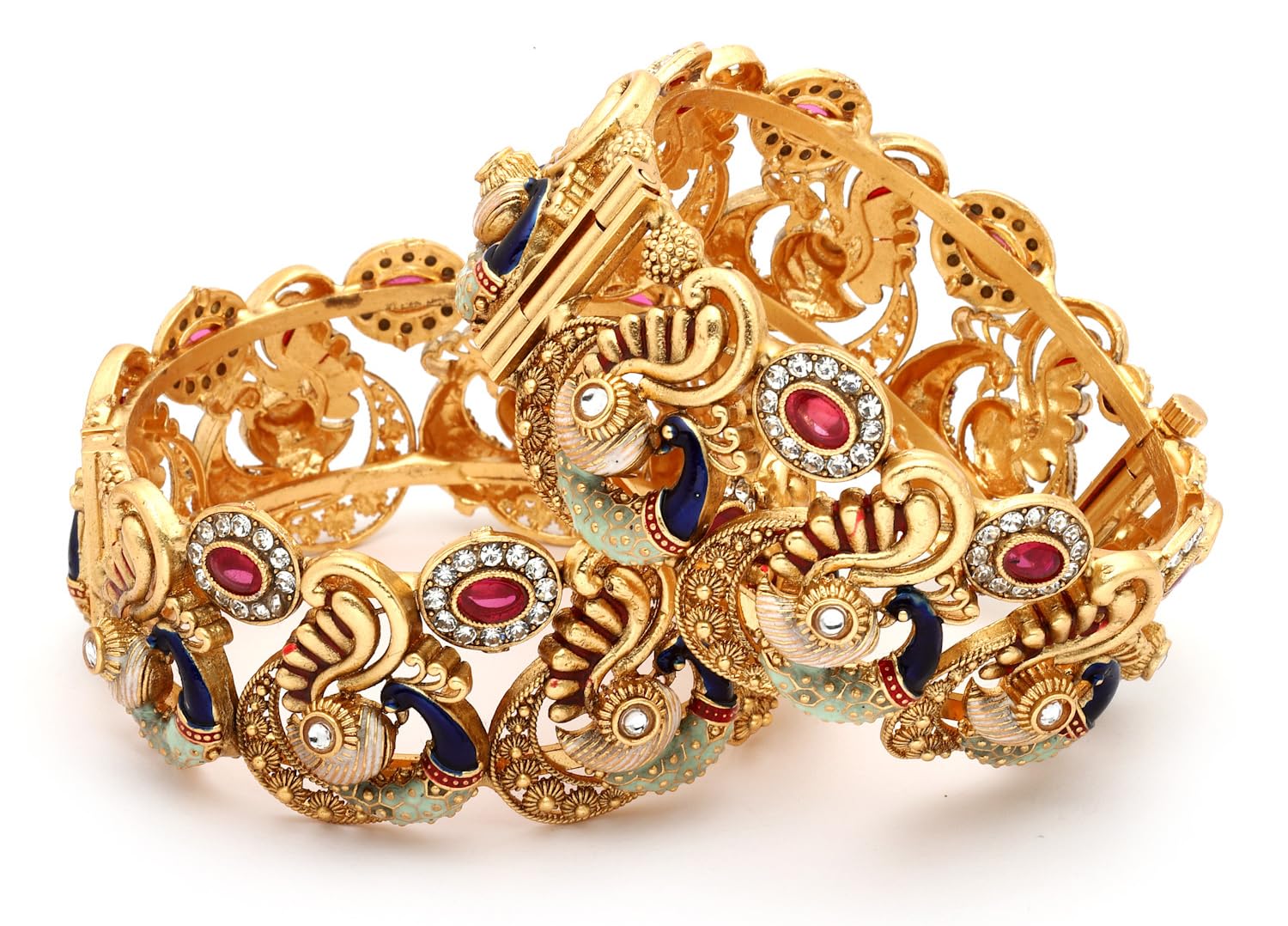 18k Gold Plated Peacock Jewellery Bangles for Women | Set of 2 Bangles Set | Latest Stylish Traditional Kada Bangles | Just Like Real Gold Jewellery