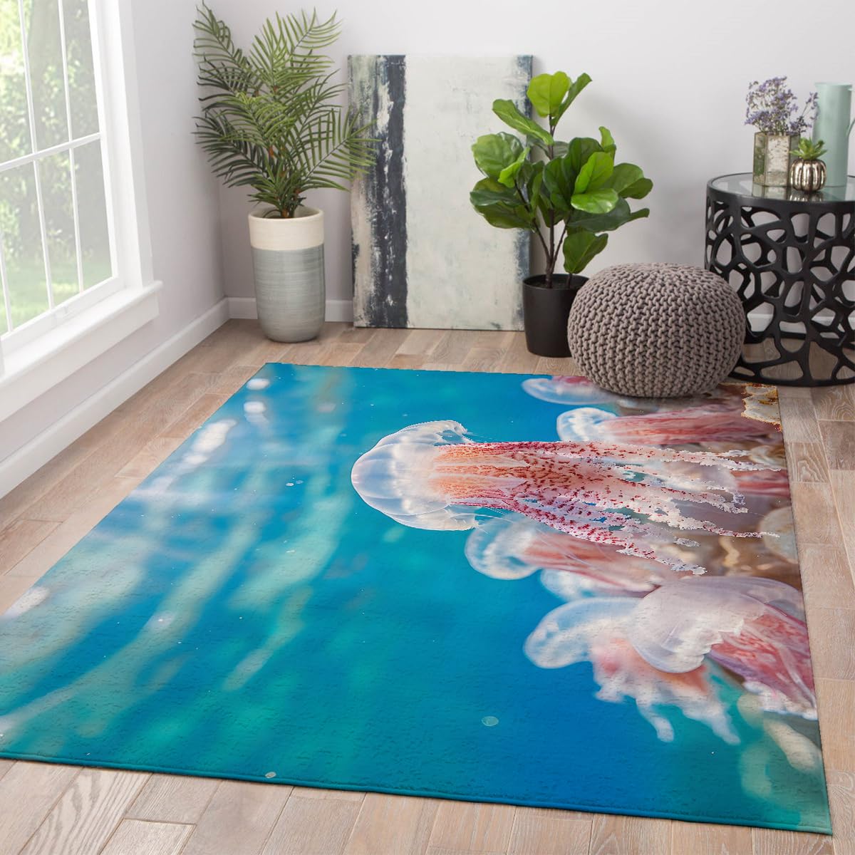 Tapis lavable pink jellyfish grand format doux et pratique