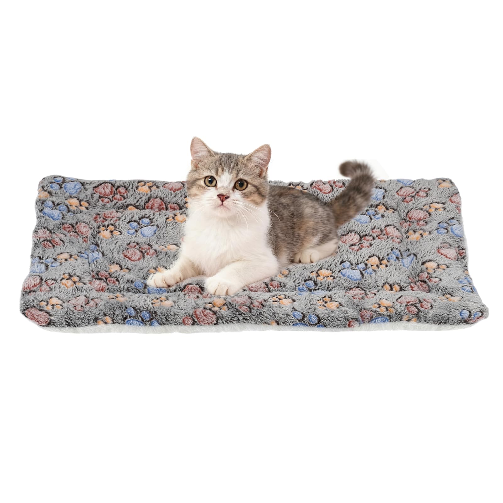 sourcing map Dog Cat Bed Mat, Soft Coral Fleece Pet Cushion Pad with Cute Paw Print, Warm Washable Pet Bed 21x14 Inches, (Black), Intended for Medium Small Dog Cat