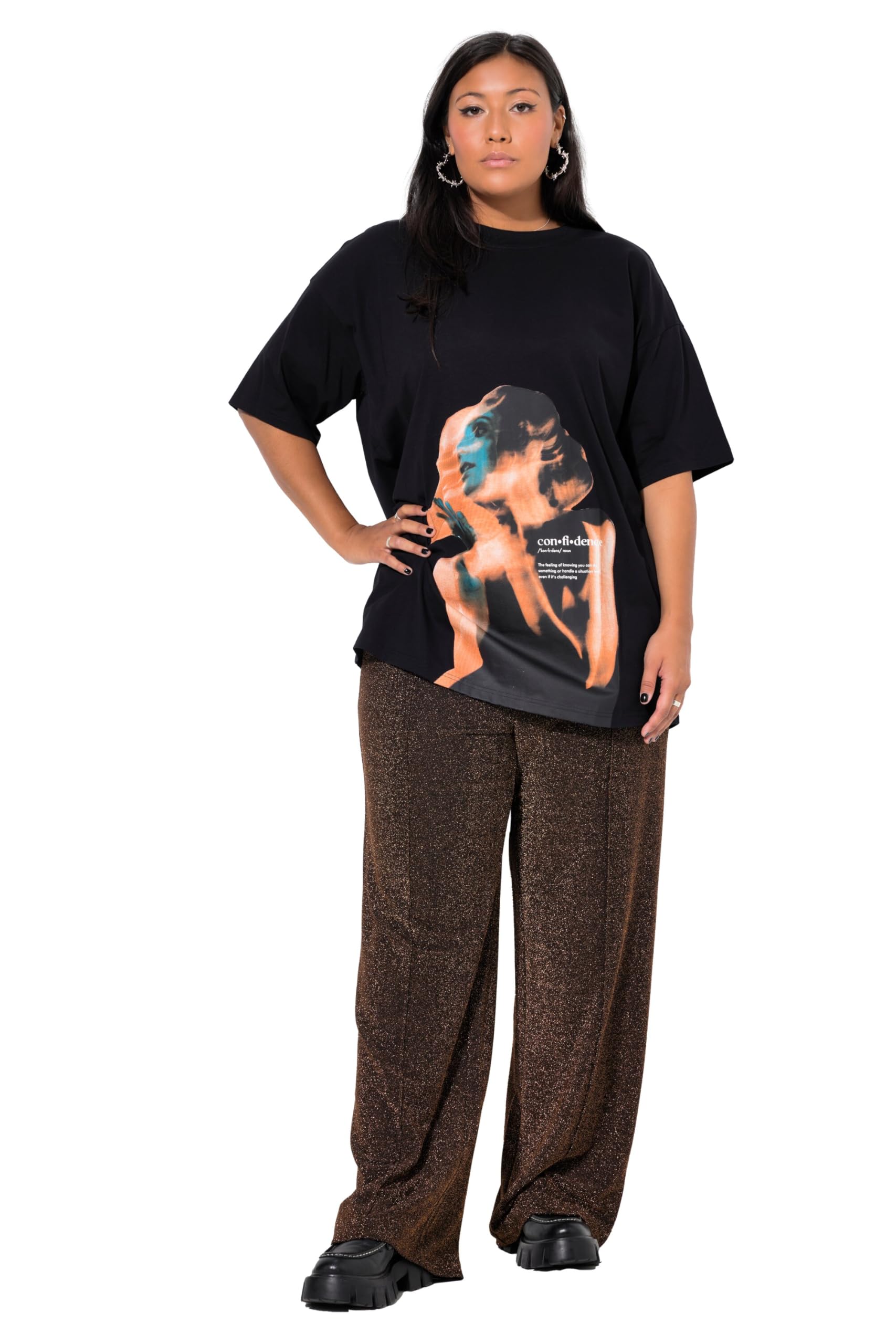 Studio Untold Damen große Größen Übergrößen Plus Size Hose, Wide Legs, High Waist, Glitzer 836228