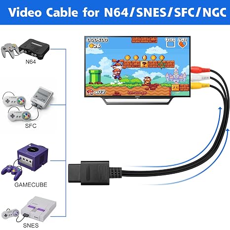 Herfair N64 Video Cable Gamecube AV Cord 6FT Plug & Play Original Quality