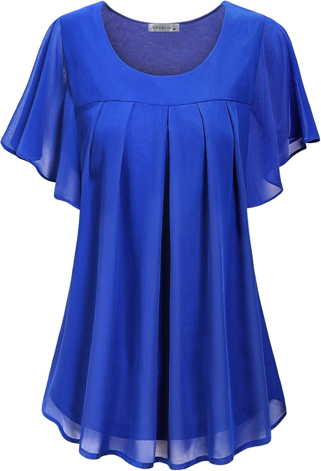 MOQIVGI Womens Spring Summer Chiffon Blouse Trendy Dressy Casual Ruffle Sleeve Scoop Neck Tops