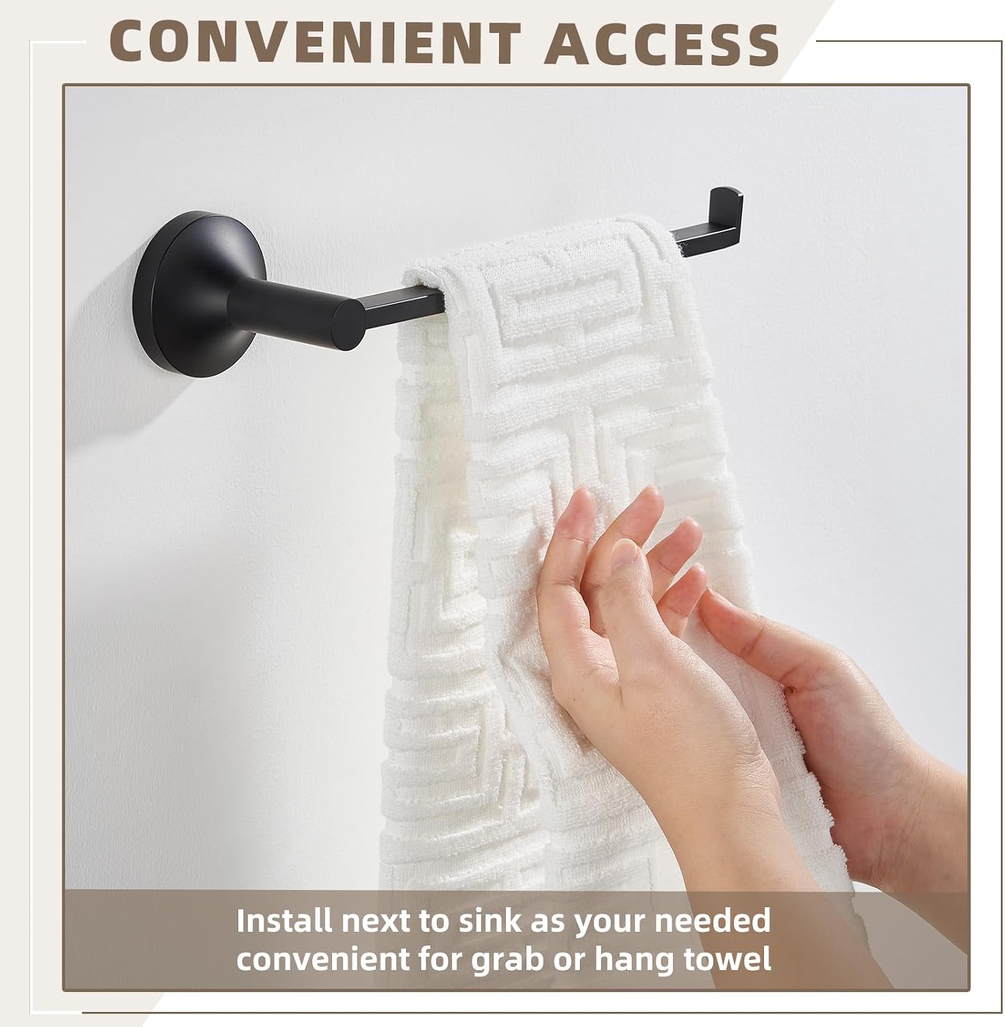APLusee Matte Black Hand Towel Holder, SUS304 Stainless Steel Towel Holder for Bathroom, Heavy Duty Washcloth Hanger Wall Mounted