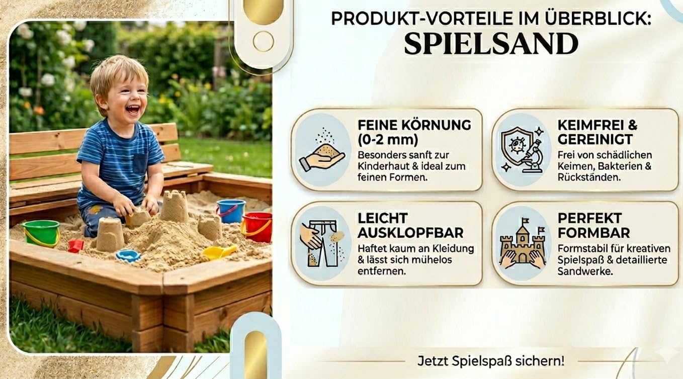 25kg Spielsand Plus inkl. Sacköffner | Schadstofffrei & extra fein (0-2mm) | Premium Sandkastensand | Quarzsand für Sandkasten, Garten & Baustelle | Mit Plus-Formel gegen Tierbesuch