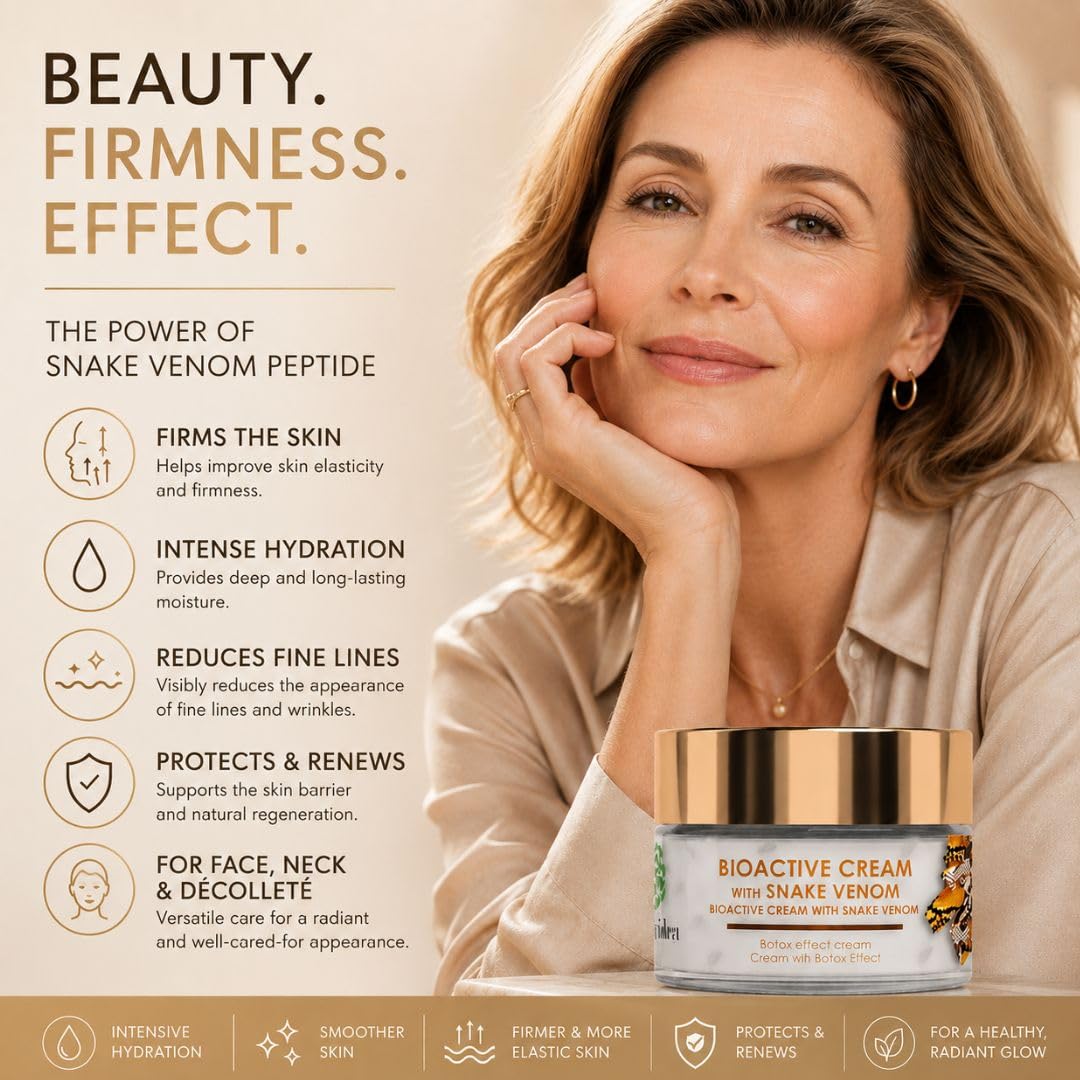 Crema Viso Antirughe Veleno di Vipera con Peptidi Effetto Lifting – Crema Anti-Age Rassodante e Idratante – Aiuta a Ridurre Rughe e Linee di Espressione – Trattamento Viso Quotidiano per Pelle