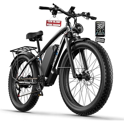 Ebike for Adults Electric, 52V 19.2Ah/32Ah, Peak 2000W/2500W E-Bike, 36/40MPH, 70 Miles/100Miles, Off Road Snow Mountain E Bike, Hydraulic Disc Brake, 24"/26" Fat Tire Electric Bicycle UL2849 by SGS