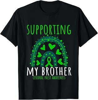 Green Rainbow Hearts CP Brother Cerebral Palsy Awareness T-Shirt