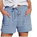 Linen Shorts for Women High Waisted Plus Size Lounge Beach Drawstring Casual Outfits Comfy Loose Beach Shorts Pockets