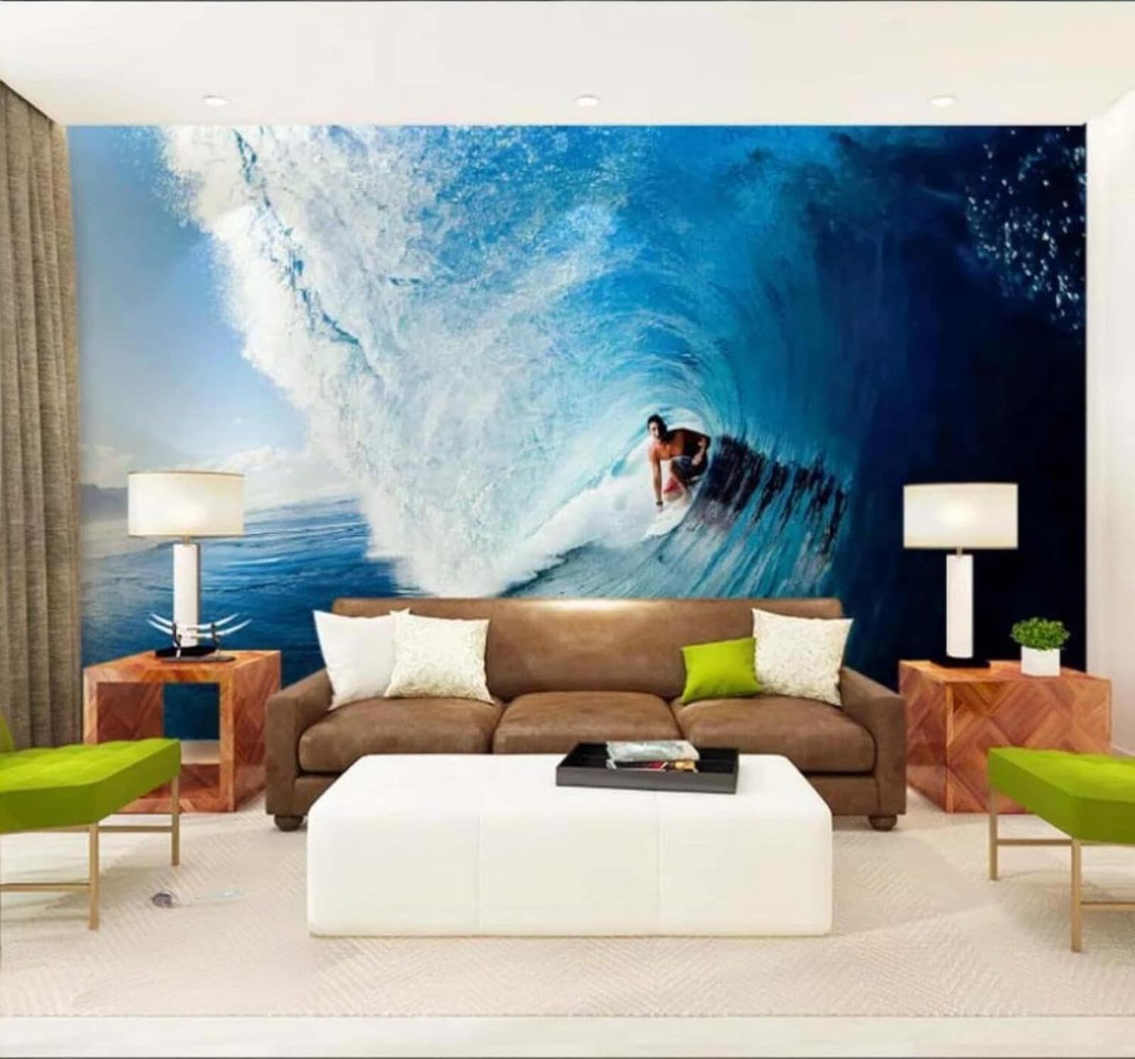 Minimalist Three Dimensional Blue Ocean Surfing 3D Wallpaper Easy Install Feature Office Living Room Sofa Bedroom TV Background Wall Decoration-150cm×105cm