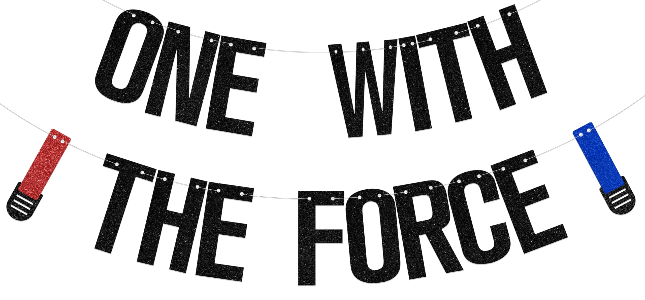 One With The Force Banner Happy 1st Birthday Banner One Year Old Bday Party Decorations Black Glitter