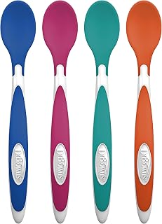 Dr. Brown's TempCheck Baby Feeding Spoons 4-Pack - Turns Clear When Food Too Hot Over 105°F, Soft Silicone, Gentle on Gums