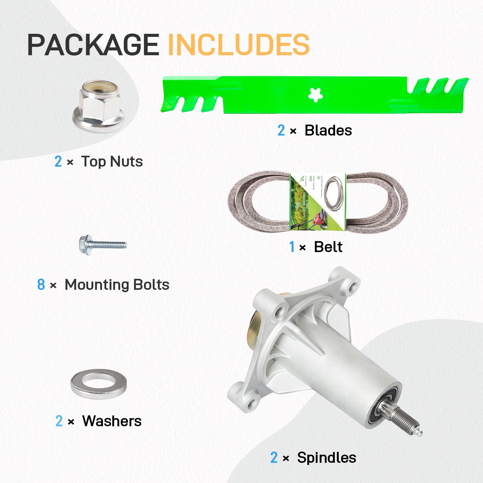 Kit de reconstrucción de cubierta para cubierta de 42 pulgadas, compatible con YTH1842 YTH18542 YTH2242A YTH2242B YTKH1542XPC incluye 3 husillos 187292 192870, 3 cuchillas 127843 215460955. , 1