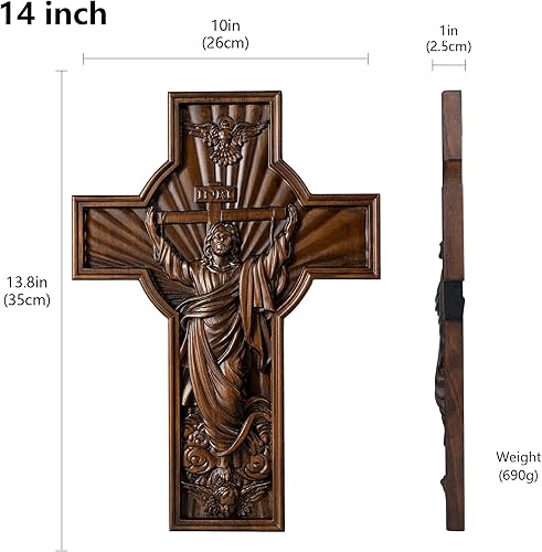 Miniatura 2 de BGCOPPER Cruz de pared de crucifijo hecha a mano con gancho, cruz de Jesús INRI, decoración Wll para iglesia, hogar, habitación, regalos de Navidad