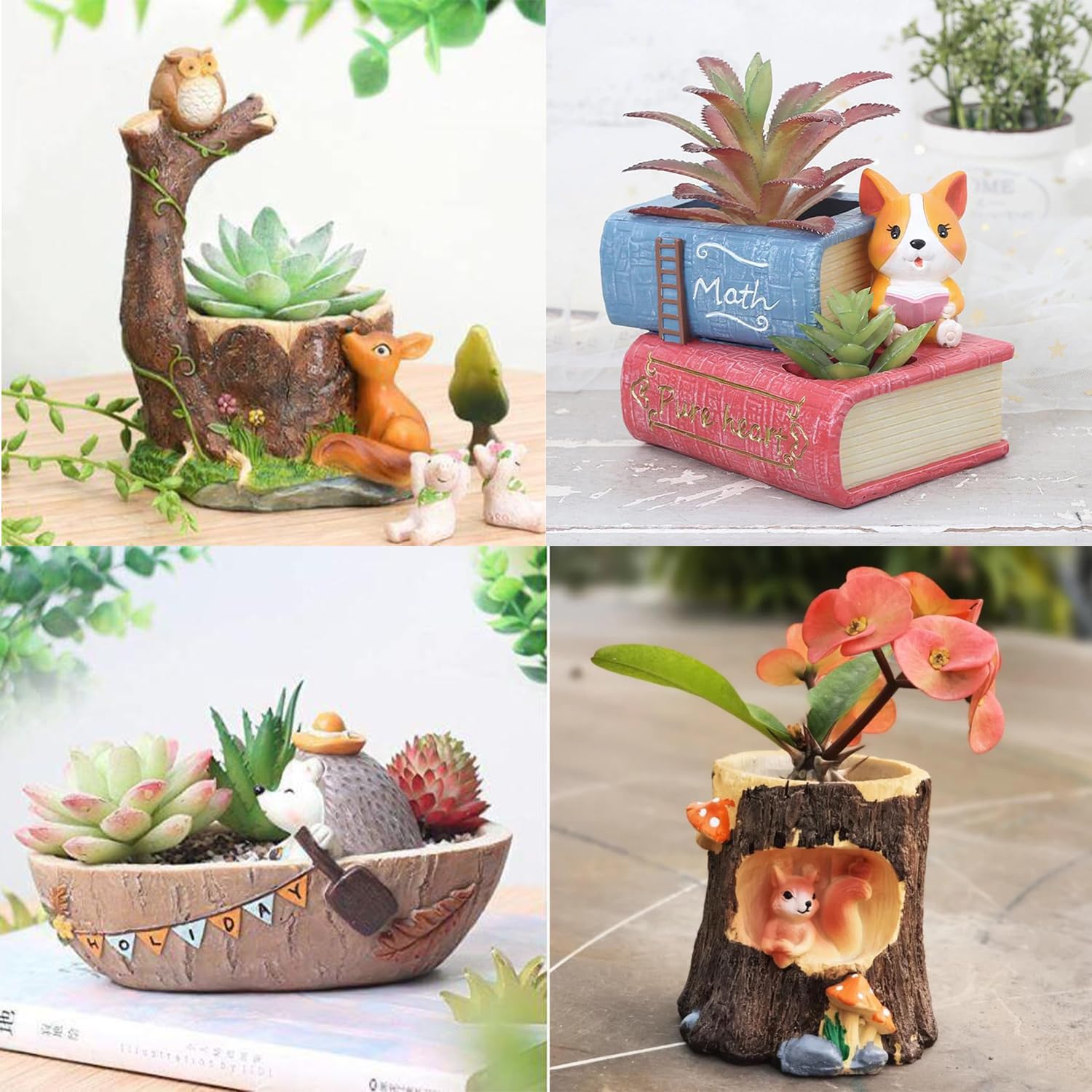CRAFTIFY Small Size Pack of 4 Owl Tree with Puppy, Book,Boat,Tree Shape, Stylish polyresin Pot (Best for Indoor Decorative Piece, Artificial Plants, Succulent/Small Plants) (Without Planter) (B0D7RY9JRC) Amazon Price History, Amazon Price Tracker