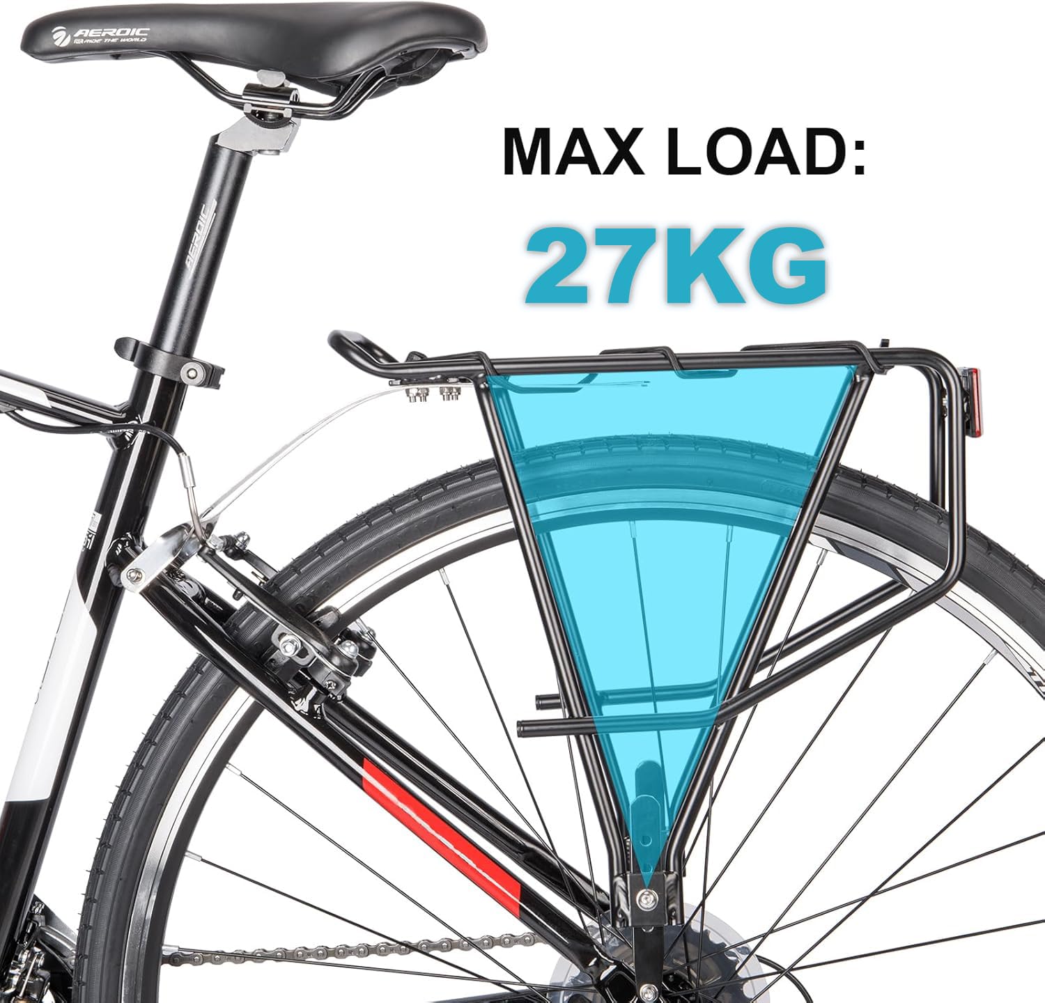 Portapacchi universale per bicicletta con guide laterali per borse da sella, portapacchi posteriore in alluminio leggero, per 26 – 29 pollici, portata 27 kg