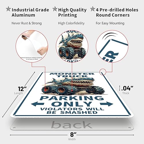 Miniatura 2 de Letrero de metal para decoración de habitación de niños Monster Truck Parking Only, decoración de pared para dormitorio, accesorios de fiesta de