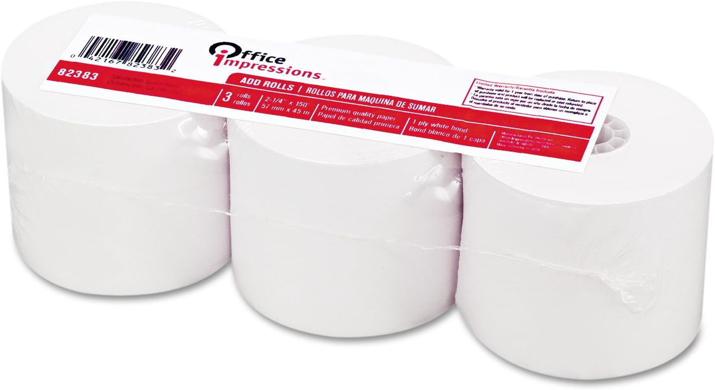 Office Impressions Calculator Rolls, 2.25 Inches x 150 Feet, White, 3 Rolls per Pack (82383)