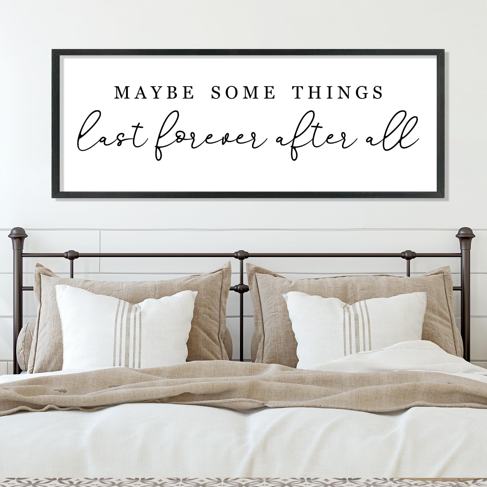 YWJKWLGS Letrero decorativo para pared de dormitorio principal, con texto en inglés "Maybe Some Things Last Forever After All", 101.6 x 38.1 cm, moderno estilo rústico grande de madera rústica