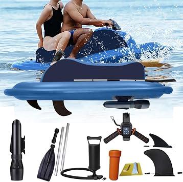 Summer Electric Motor Boat Jet Ski Inflatable Boat with 500W Underwater Scooter-10000mAh Battery SUP Motor Underwater Scooter for Adults,Kids Sea Diving Swimming Equipment,Boat+Thruster