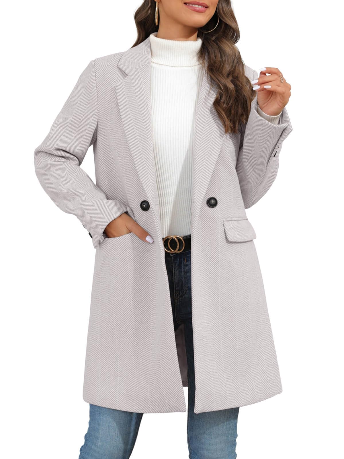Ebifin Cappotto da donna con risvolto a doppio petto trench cappotto invernale casual lungo giacca blazer soprabito