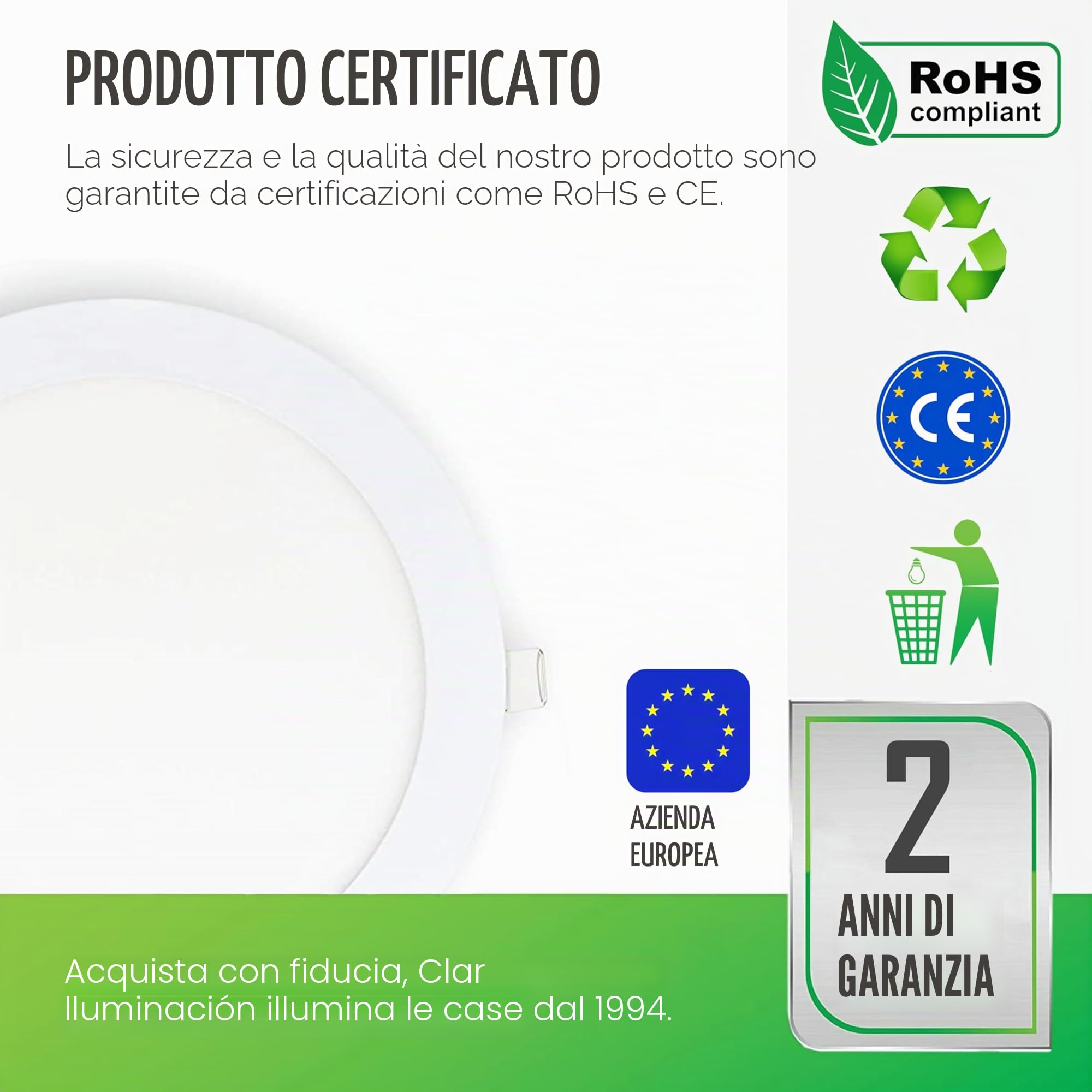 Faretti LED da Incasso per Cartongesso, Faretto LED Incasso 4000ºK, 20W (Pack 10)