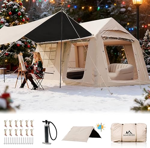 Miniatura 18 de Tiendas inflables para acampar, gran tienda de camping inflable con bomba manual, tiendas inflables fáciles de montar para 4-6 personas, tienda de