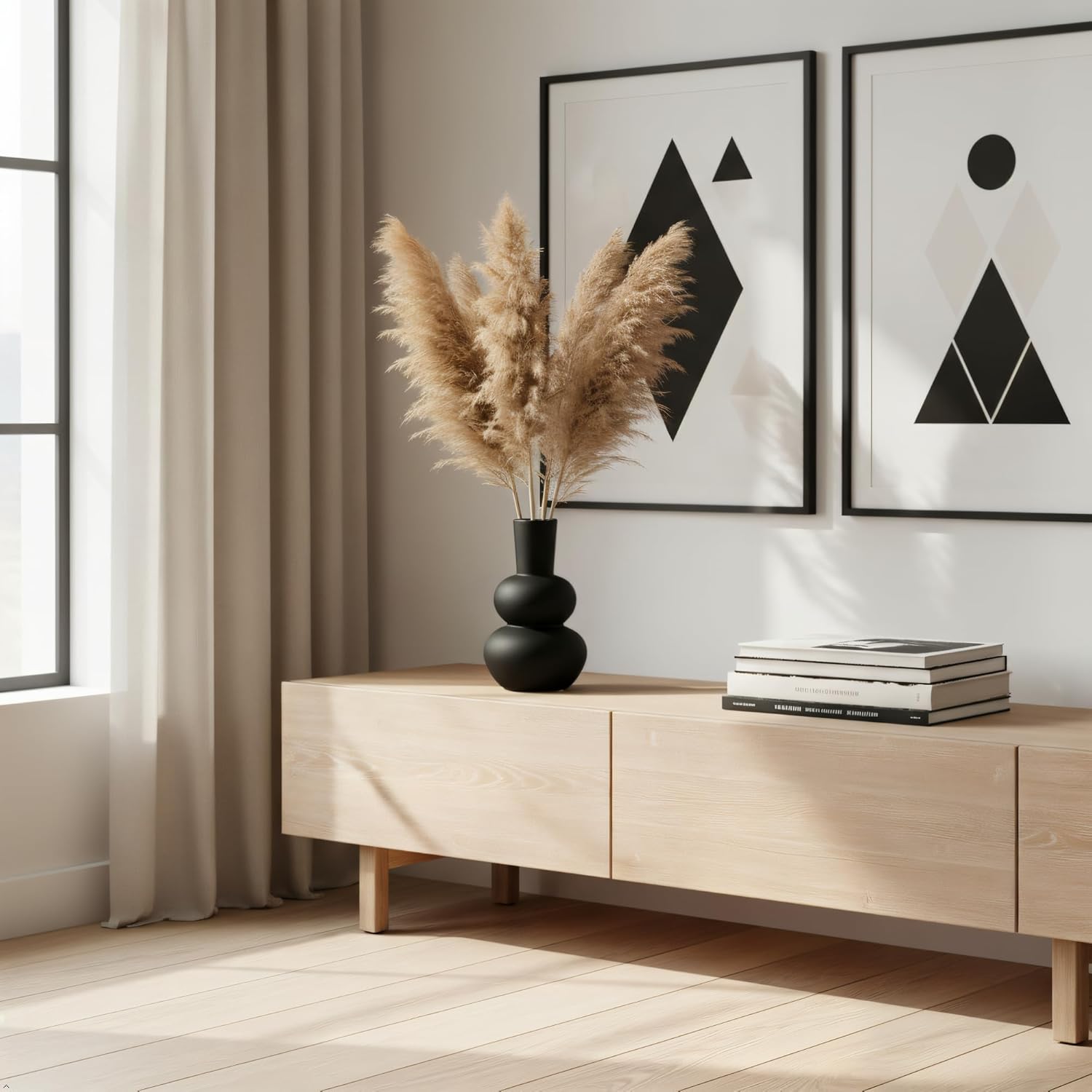 Modern Ceramic Vase, Matte Black Boho Vase, Minimalist Pampas Clay Vases for Wedding Dinner Living Room Office Bedroom, Table Centerpieces - Image 2