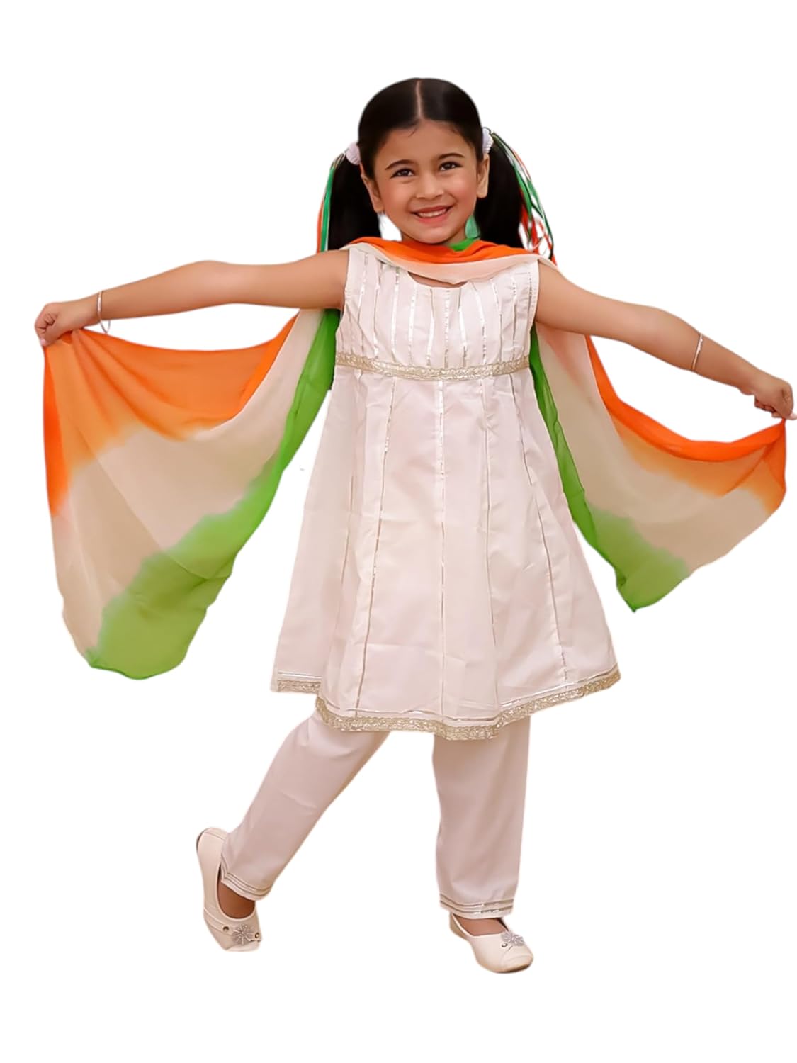 AJ DEZINES Girls Cotton Sleeveless Kurta Sharara Set for Kids with Tricolor Dupatta – Ethnic Wear | Republic Independence Outfit – Solid Pattern, Regular Fit AJ DEZINES Girls Cotton Sleeveless Kurta Sharara Set for Kids with Tricolor Dupatta – Ethnic Wear | Republic Independence Outfit – Solid Pattern, Regular Fit