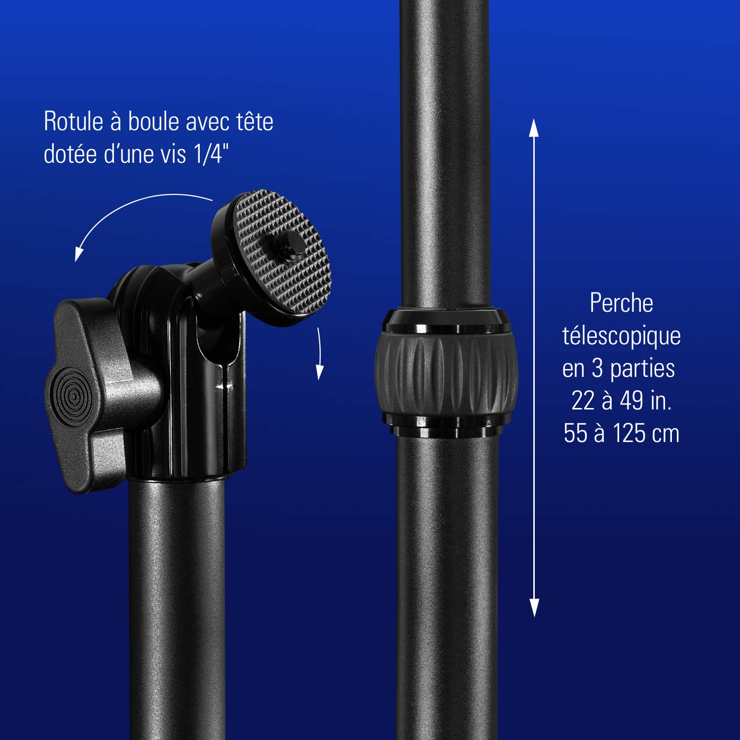 Elgato Master Mount L, pince pour bureau haut de gamme avec perche télescopique jusqu’à 125 cm et filetage 1/4" pour fixer des lumières, caméras et micros, idéale pour streaming, visio et studios