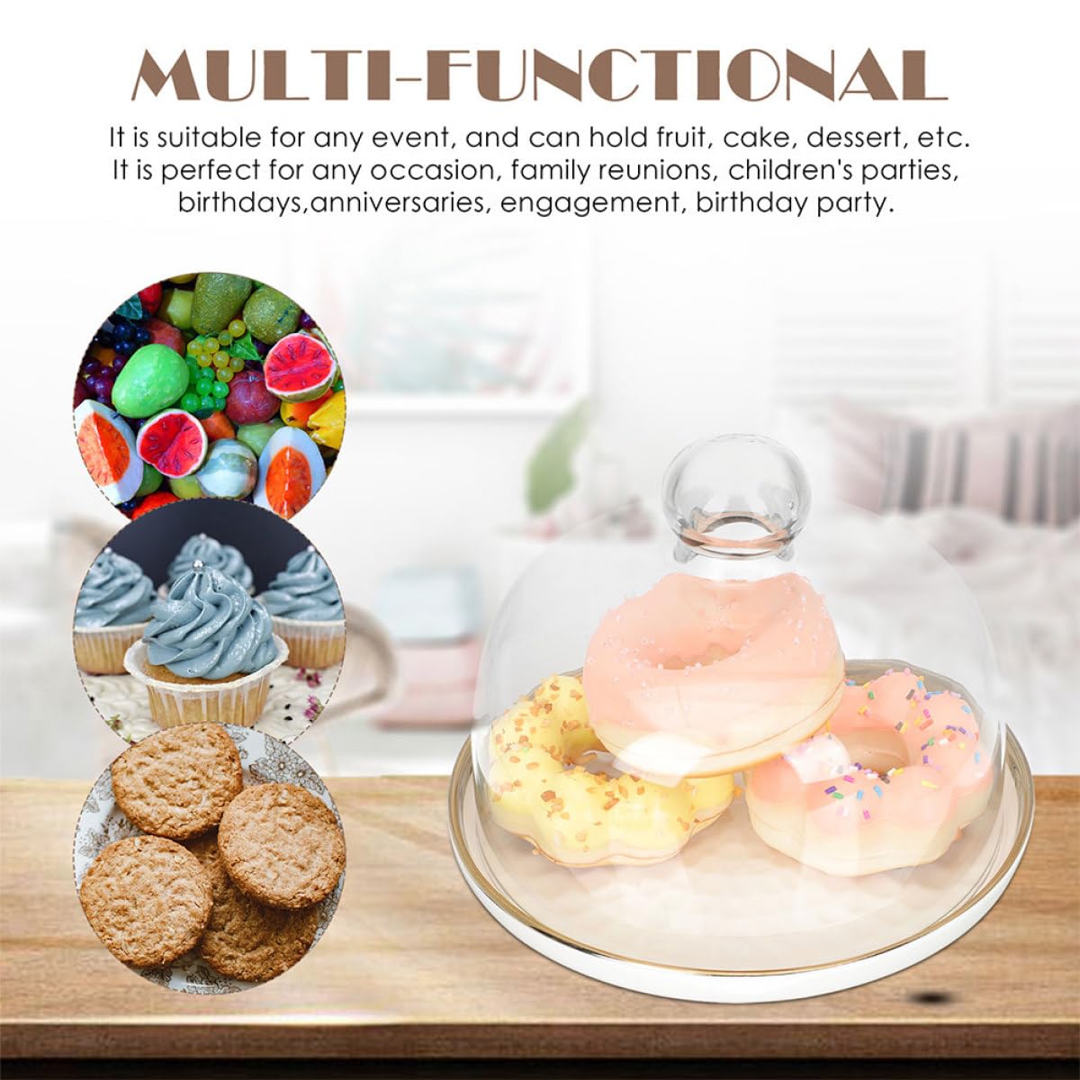 Vassoio per Dolci Set da 1 con Coperchio in Vetro Bianco Elegante per Esposizione e Conservazione di Snack e Dolci, per Feste e Matrimoni