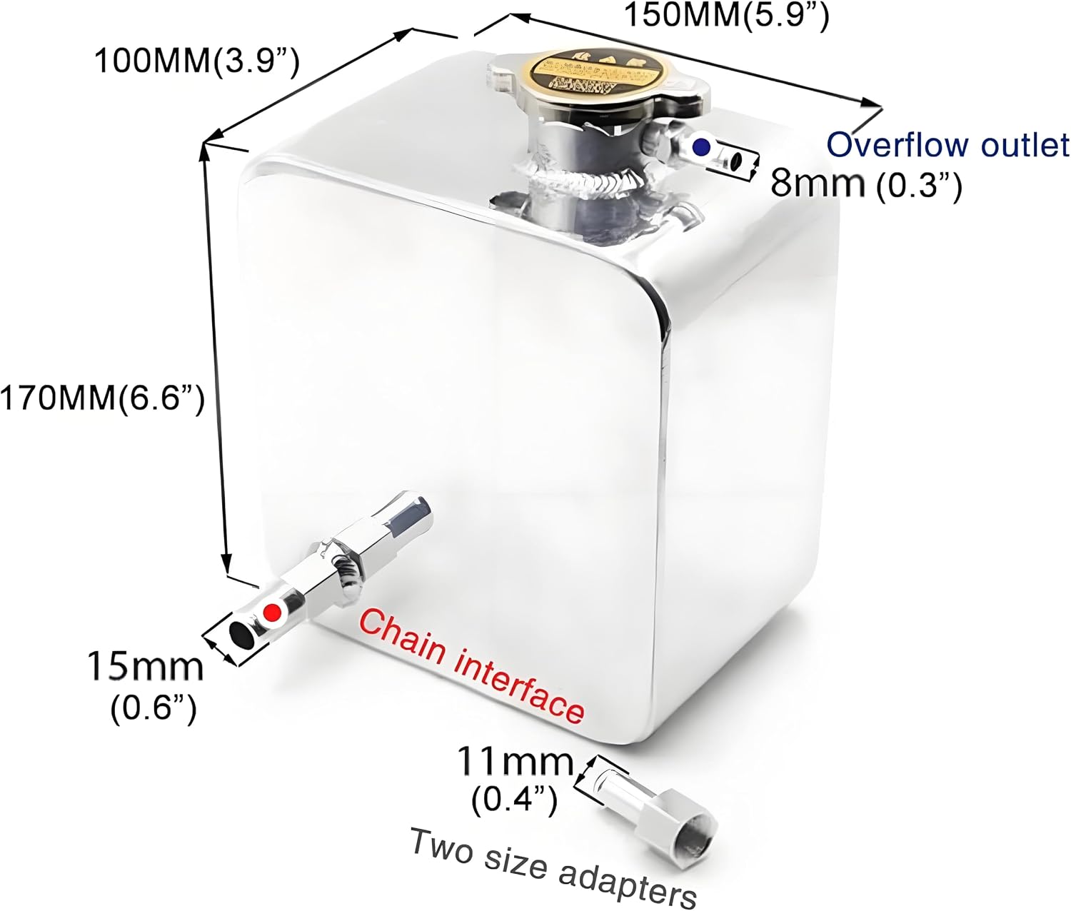 RYANSTAR Universal 2.5L Water Coolant Expansion Overflow Water Tank Reservoir Complete Header kit Aluminium Alloy Silver