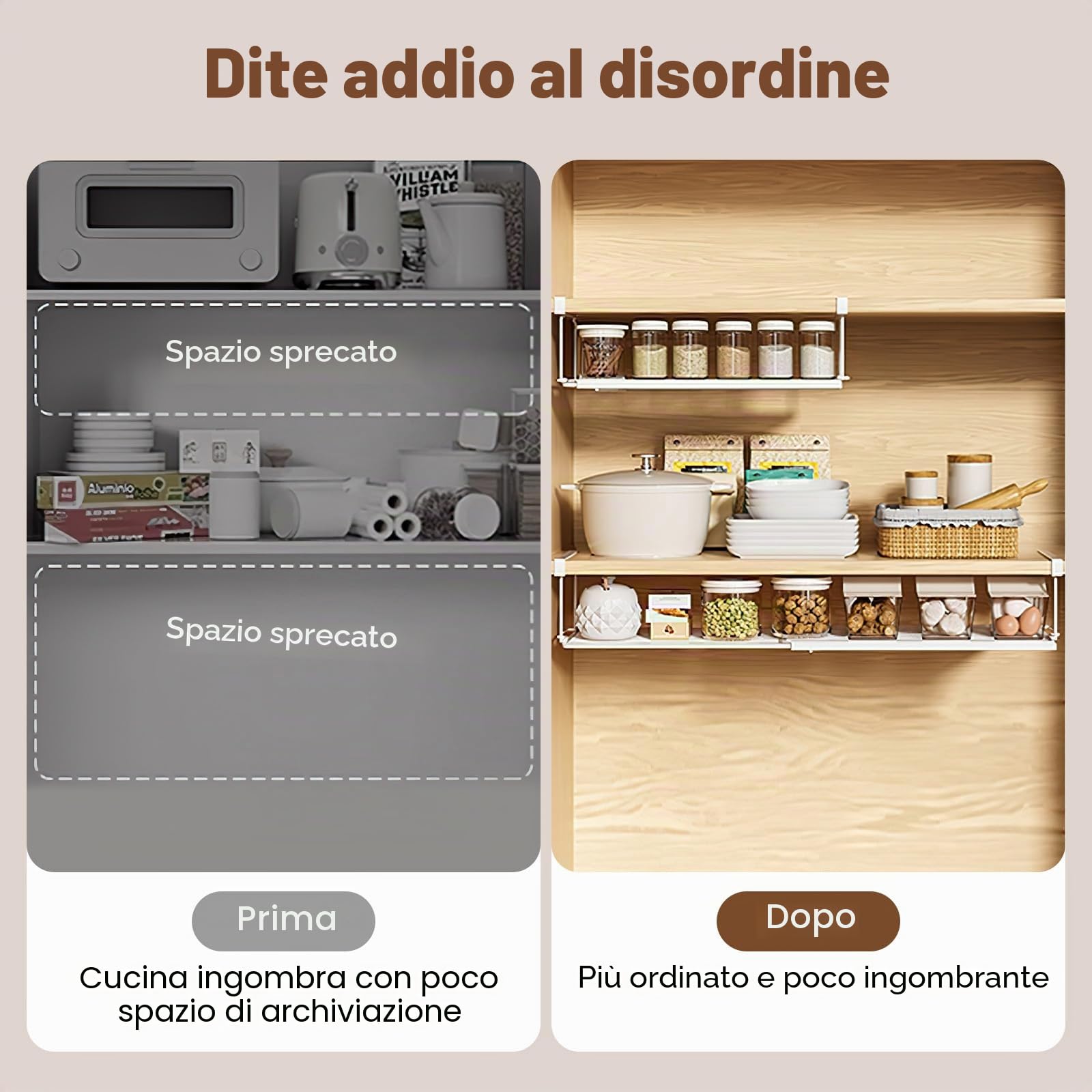 Cestello Sottoripiano, Cesto Portaoggetti da Appendere, Organizer Espandibile per Armadio Cestello Portaoggetti in Metallo Cesto Sotto Ripiano per Cucina, Ufficio, Dispensa, Bagno, Lavanderia