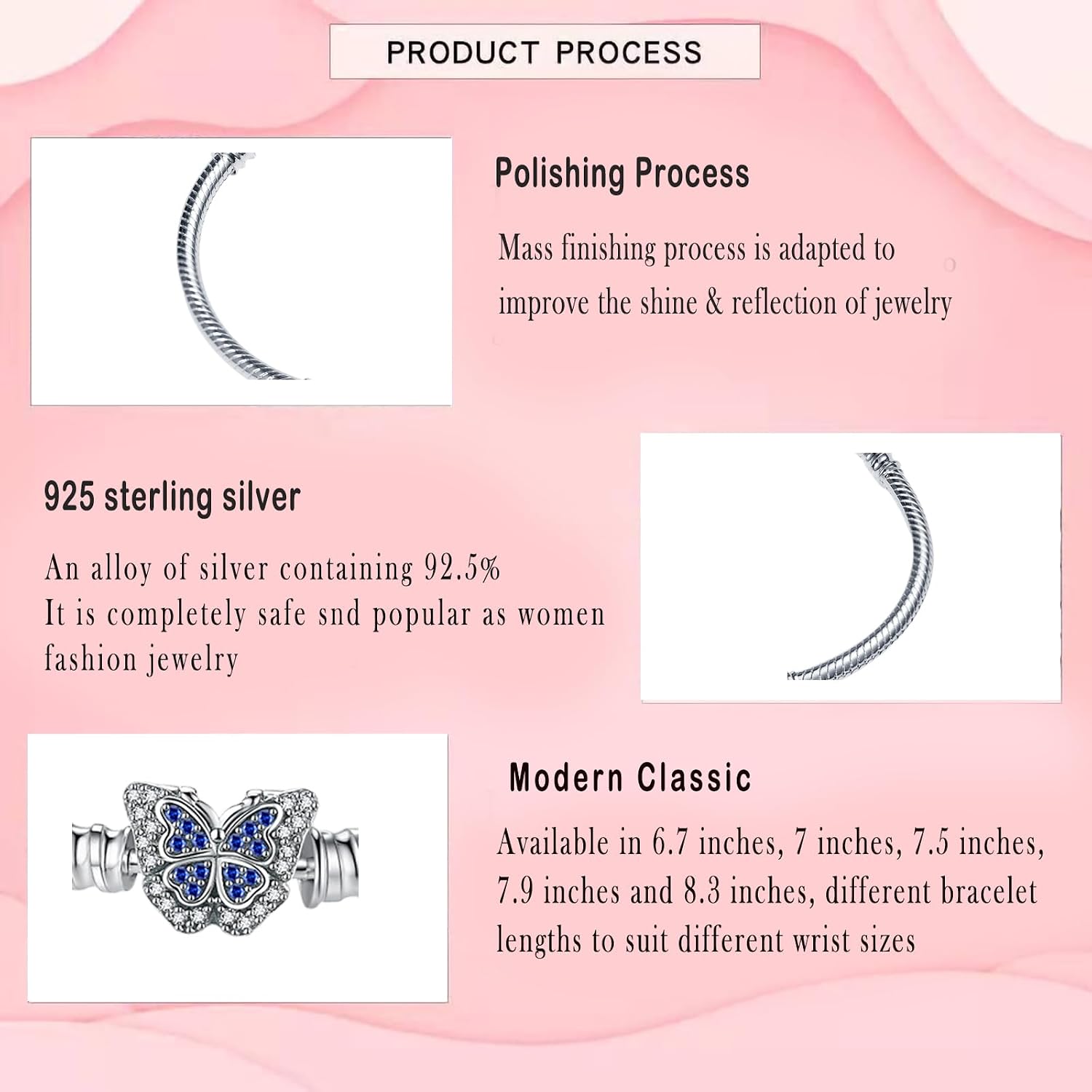MICOO 925 Sterling Silver Snake Chain Butterfly Charms Bracelet, Evil Eye Bracelet with 5A Cubic Zirconia Bracelets for Women Birthday Gifts image 5