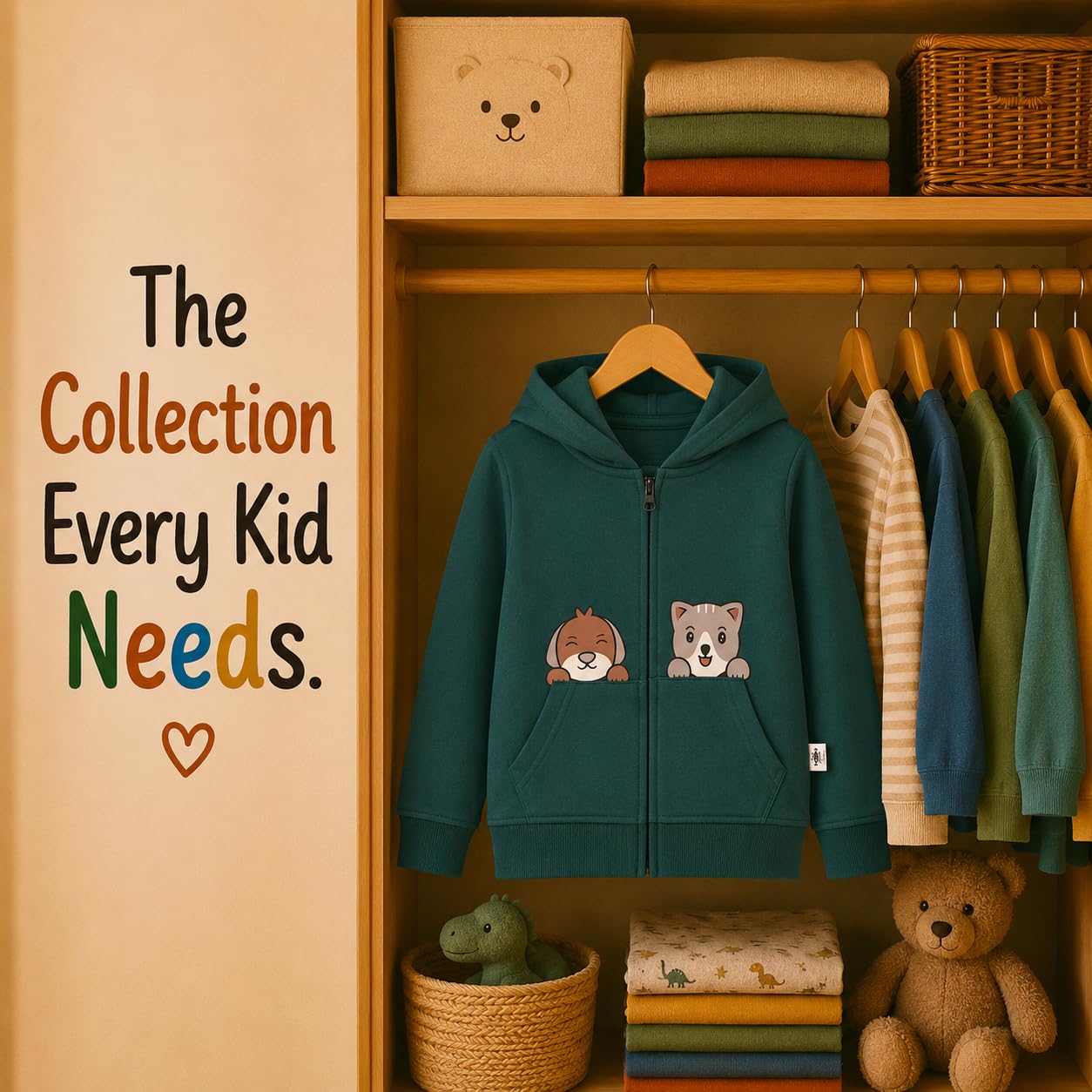 The Mom Store Unisex Fleece Hooded Neck Regular Fit Hoodie (ZPJK-NTPP-0-6_Naughty Puppies_Dark Green_0 Months-6 Months) 4