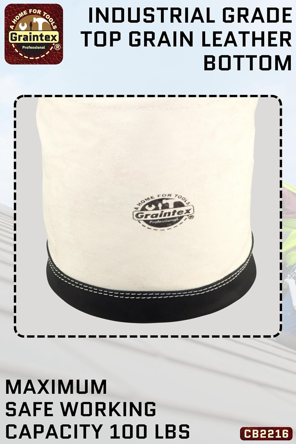 Graintex CB2216 Utility Canvas Bucket Leather Bottom 16" X 10" Rope Handle
