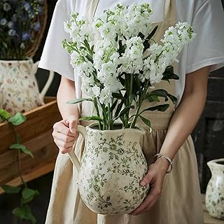NALACAL Floral Ceramic Vintage Pitcher Vase with Handle